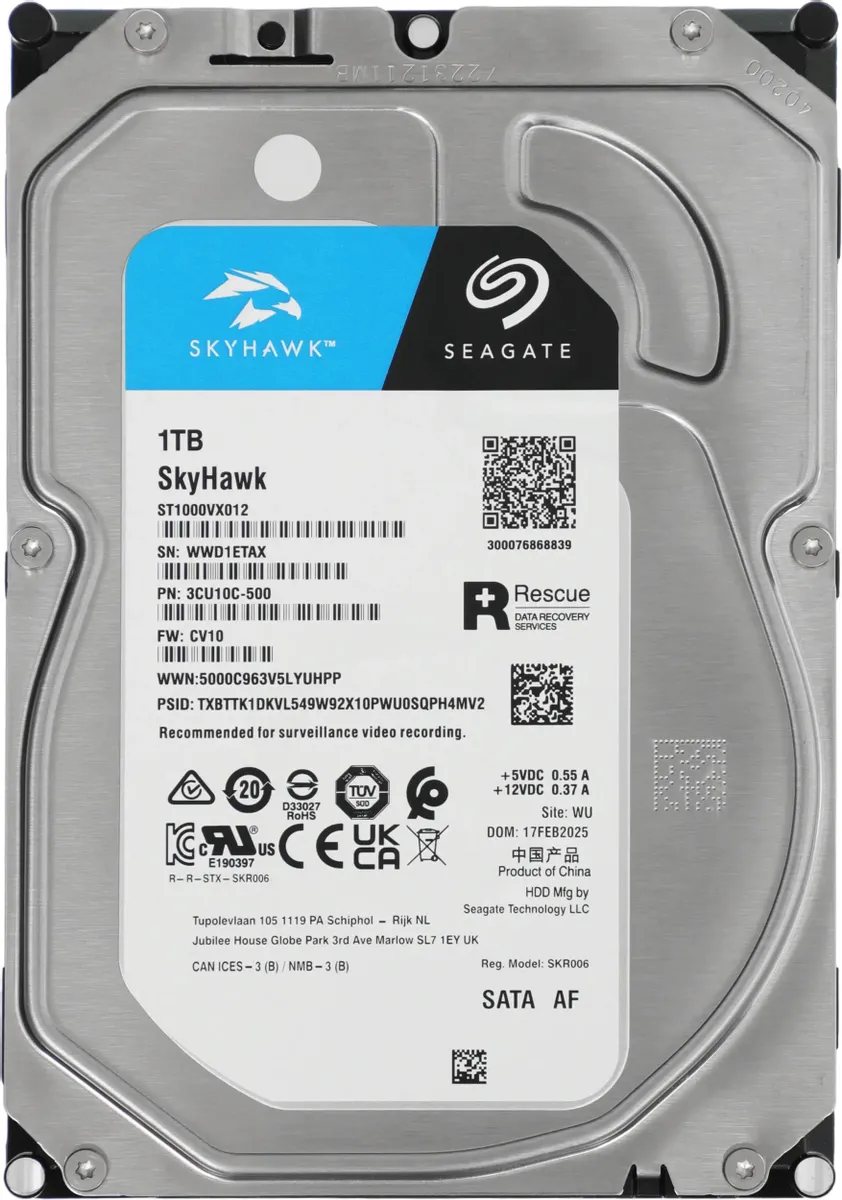 Жесткий диск Seagate Skyhawk ST1000VX012, 1ТБ, HDD, SATA III, 3.5"